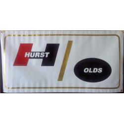 Officially Licensed Hurst Olds premium 13 oz vinyl banner white with red, gold and black lettering
